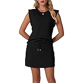 GRECERELLE 2026 Women's Summer 2 Piece Skort Set Cap Sleeve Round Neck Top & Tennis Skirt with Pockets for Athletic & Casual