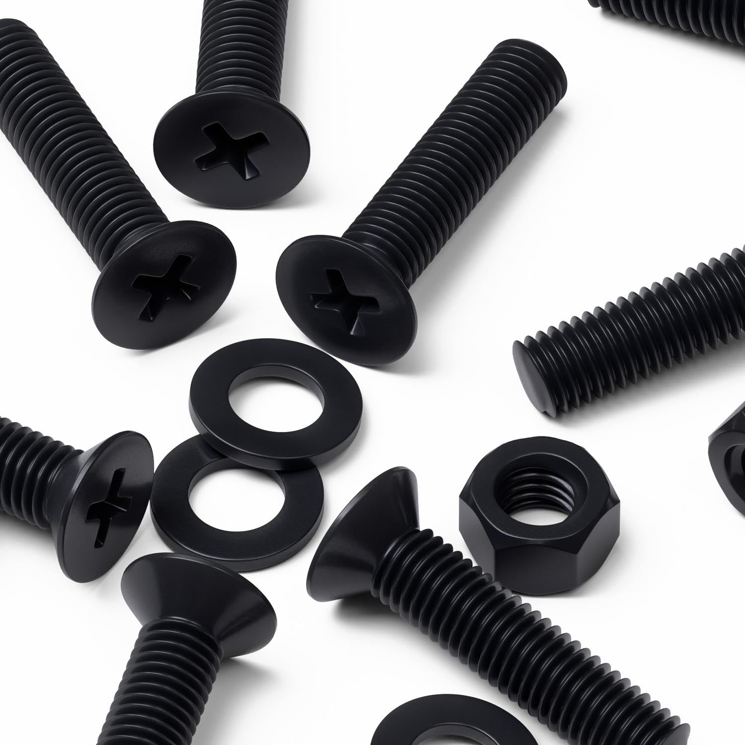 20 x Black Countersunk Screws Polypropylene (PP) Plastic Nuts and Bolts, Washers, M5 x 20mm, Anti-Corrosion, Chemical Resistant