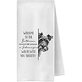 OVAcational Funny Schnauzer Dog Bathroom Hand Towels, Schnauzer Gifts for Women Men, Welcome to The Bathroom Dog Decorative Hand Towels for Bath Room Washroom Restroom, 16x24 Inch