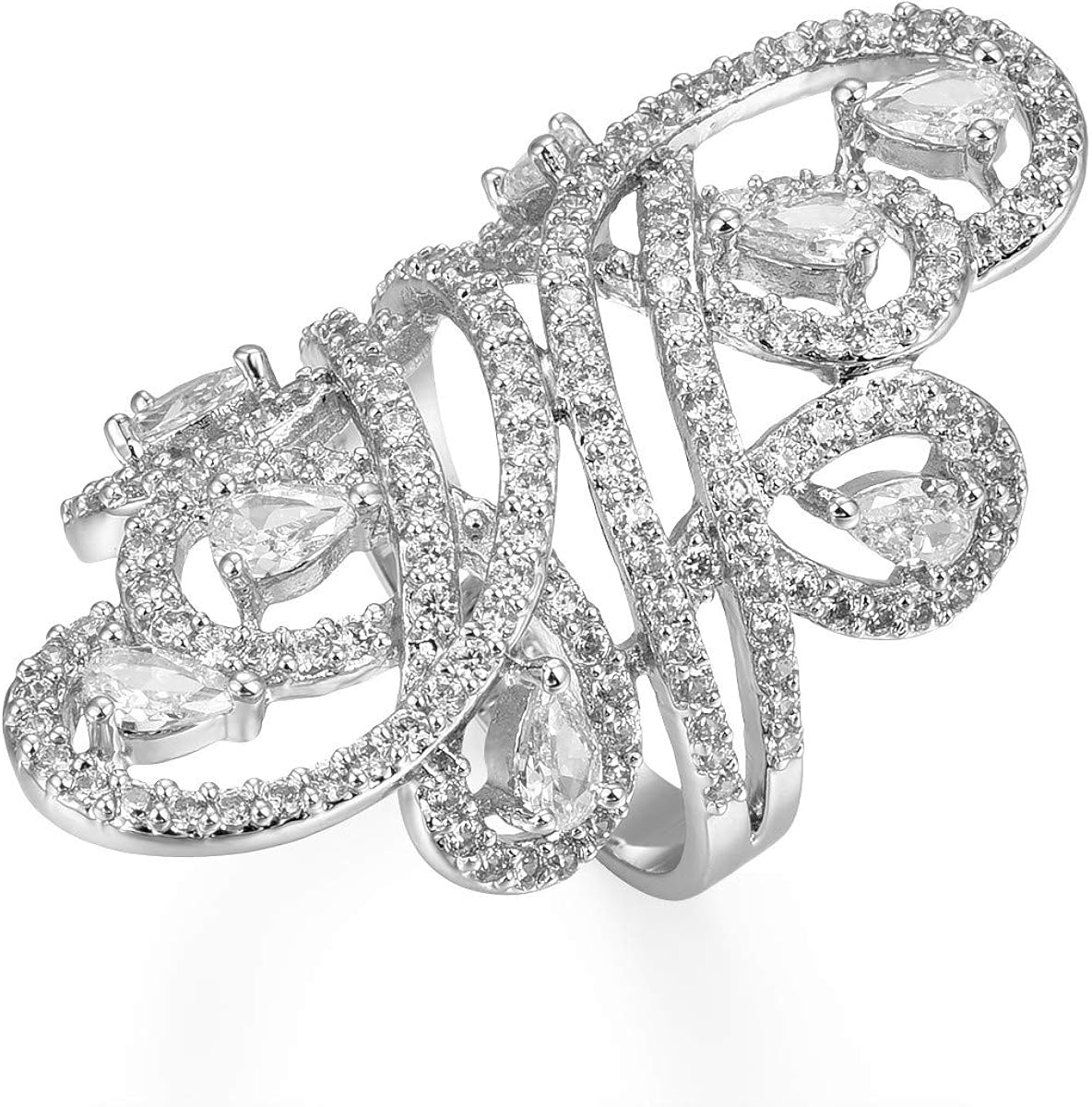 Delicin Jewelry Vintage Style Rhodium Plated Cubic Zirconia Full Finger Armor Statement Ring: Jewelry
