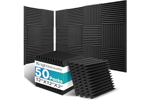 KNIGHTSACOUSTIC 50 Pack Sound Proof Foam Panels for Walls, 2 X 12 X 12 Inches Acoustic Foam Panels, High Density Acoustic Panels Sound Absorbing, Noise Cancelling Studio Wedges, Black (NOT INCLUDE ADHESIVE)