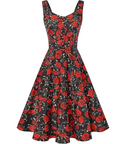 Retro Dresses for Women Vintage: 1950s Rockabilly Audrey Dress Sleeveless Cherry Valentines Day Cocktail Wedding Birthday Party Homecoming A-line Swing Dresses Black-Cherry-Sleeveless M : Clothing, Shoes & Jewelry