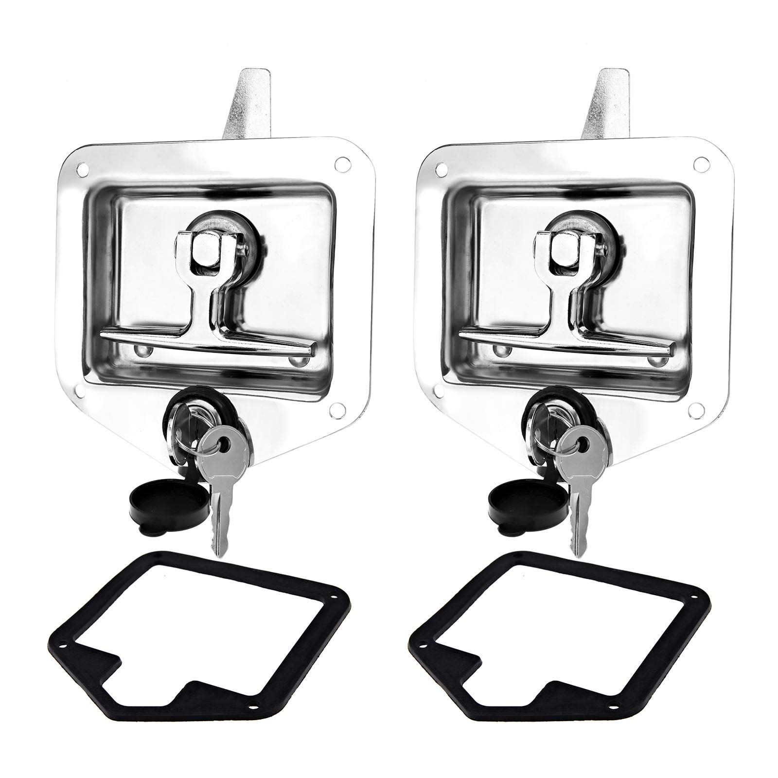 OTOTEC 2Pcs T Handle Cam Latch Lock Tool Box Lock with Mounting Holes Lock Dust Cover Kit 304 Stainless Steel Folding for RV Camper Truck Trailer Toolbox