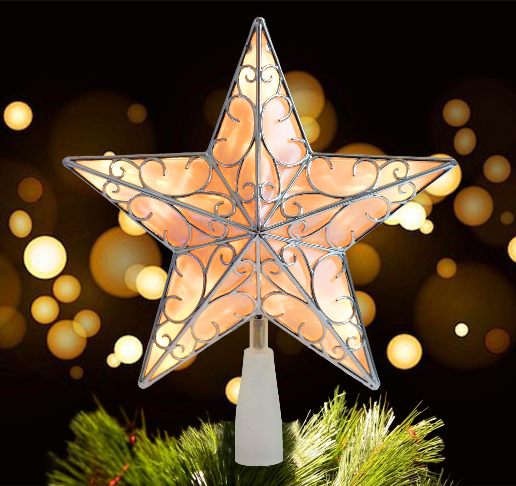 Anstore Christmas Tree Topper 10 Inches Xmas Tree Topper for Silver Christmas Tree Decorations and Twinkly Tree Topper Built in 10 Bulbs String Lights 3D Stars Star for Holiday Decorations