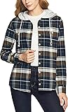 CQR Women's Hooded Plaid Flannel Shirt Long
