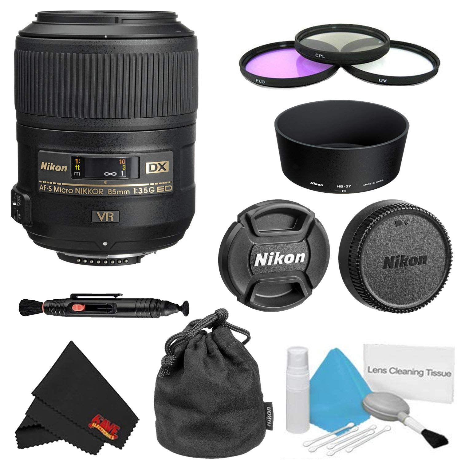 Nikon AFS DX Micro NIKKOR 85mm f/3.5G ED VR Lens w/ 3 Piece Filter Kit