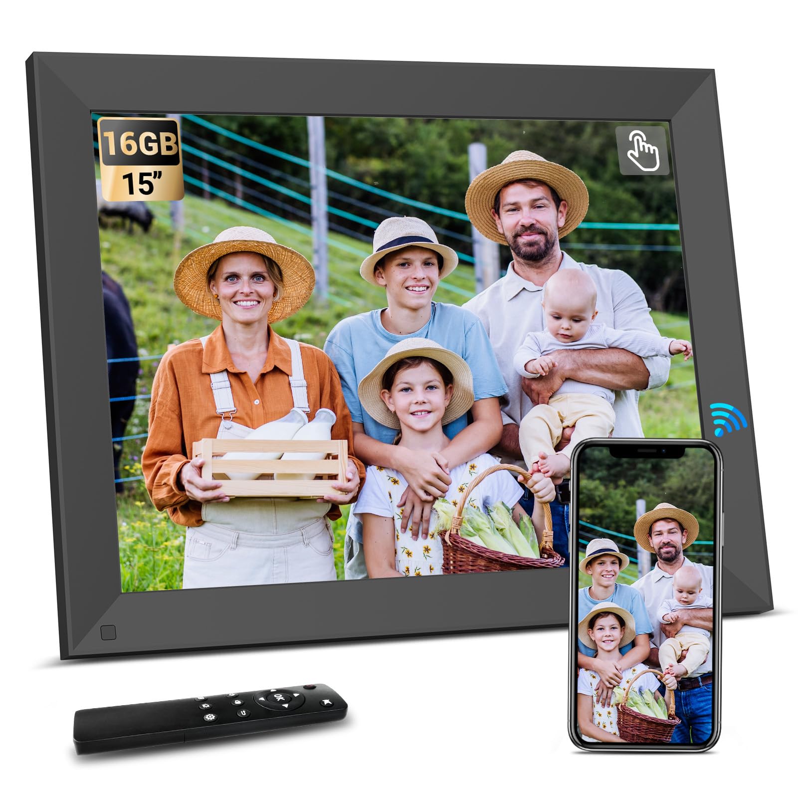 Photo 1 of BSIMB 15-Inch WiFi Digital Picture Frame, Extra Large Electronic Photo Frame with Touch Screen 16GB, Share Pictures&Videos via App&Email from Anywhere, Dad Gifts, Gifts for Men