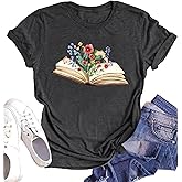 Book Lover Shirts Women Teacher T Shirt Funny Wildflowers Book Reading Graphic Casual Teacher Gift Tops