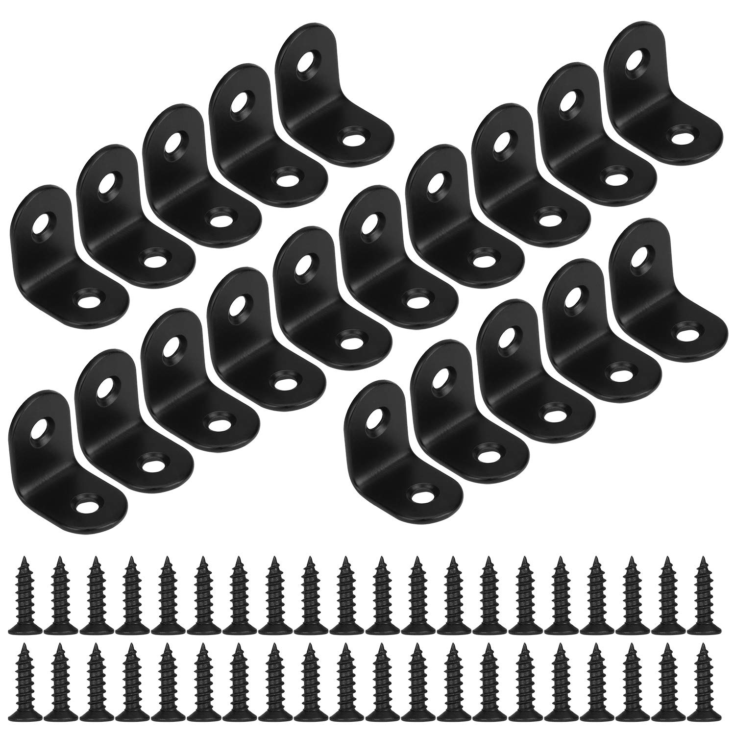 Corner Brace 90 Degree Corner Bracket Right Angle Brackets Stainless Steel Angle Support with Screws for Furniture Desk Table Shelf 20 * 20mm 20pcs Black