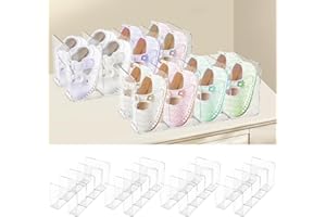 4Pcs Clear Acrylic Kids Shoe Rack, 4 Sections Plastic Kids Shoe Divider Rack, Toddler Baby Shoes Storage Organizer, Stackable