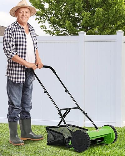 15-Inch 5-Blade Manual Lawn Mower, Push Reel Lawn Mower with