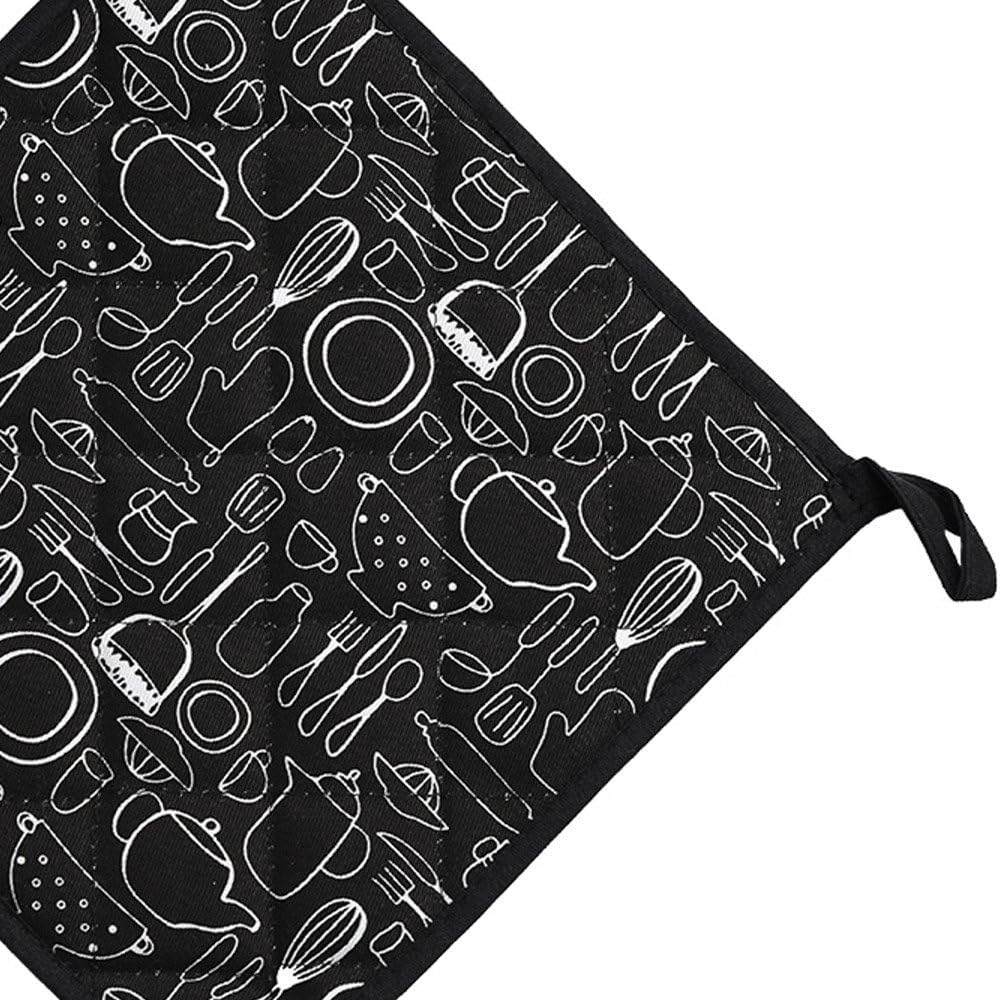 Jennice House Potholders Trivets Kitchen Heat Resistant Cotton Coasters Hot Pads Pot Holders Set of 5 for Everyday Cooking and Baking by 8 x 8Inch (Black): Home & Kitchen