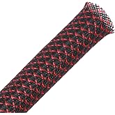 25ft - 1/2 inch PET Expandable Braided Sleeving &ndash; BlackRed &ndash; Alex Tech Braided Cable Sleeve
