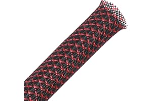 25ft - 1/4 inch PET Expandable Braided Sleeving – BlackRed – Alex Tech Braided Cable Sleeve