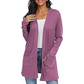 Womens Casual Lightweight with Pocketes Long Sleeve Open Front Cardigan