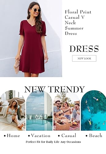 WEACZZY Womens Dresses Puff Short Sleeve Loose T-Shirt Dress Summer Casual  Dresses for Women with Pockets, Pink, X-Large in Saudi Arabia | Whizz Casual