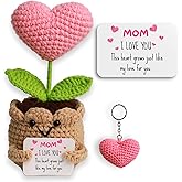 New Mom Gift – Hand-Crochet Heart Flower Doll with 'I Love You Mom' Quote Card – Handmade Gift for Mom, Perfect for Mother's Day, Birthday & Any Occasion (I Love You Mom)