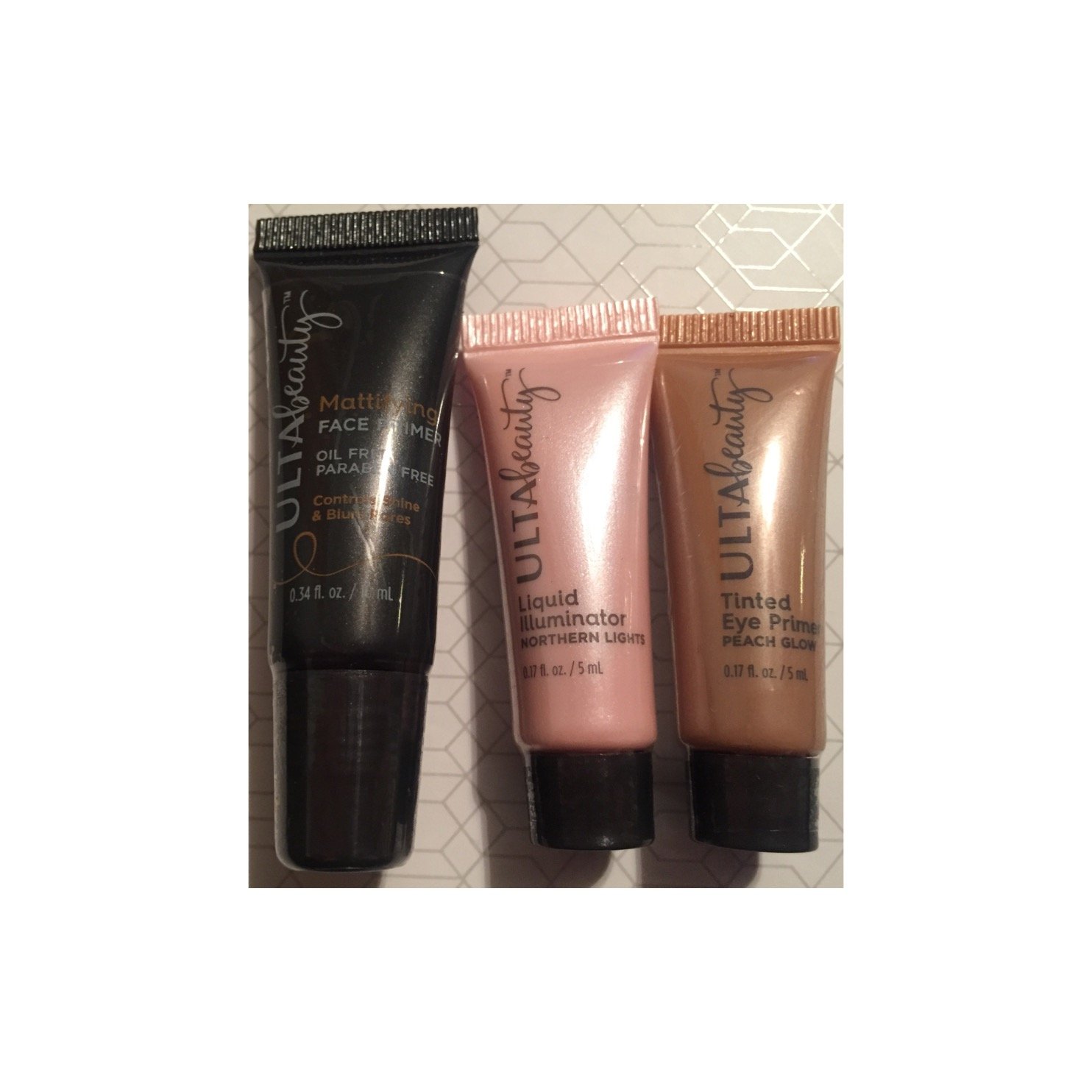 Ulta Beauty Mattifying Face Primer Peach Glow Tinted Eye Primer Northern Lights Liquid Illuminator Minitravel Size Trio