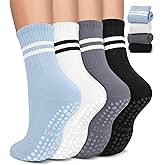 BLONGW Pilates Socks for Women, Non Slip Grip Socks for Yoga, Barre, Hospital, Grippy Socks Womens Gifts, 4 Pairs