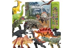 FRUSE Dinosaur Toys for Kids 3-5 - 12Pcs Dinosaur Figures w/Interactive Dinosaur Sound Book,Included Realistic Roars,Story & QA & Volume Adjust E-Book Animal Toy for 3 4 5 6 Kids