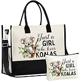 InnoBeta Koala Gifts for Women, Canvas Tote Bag, Tote with Top Zipper Closure, and Shoulder Strap