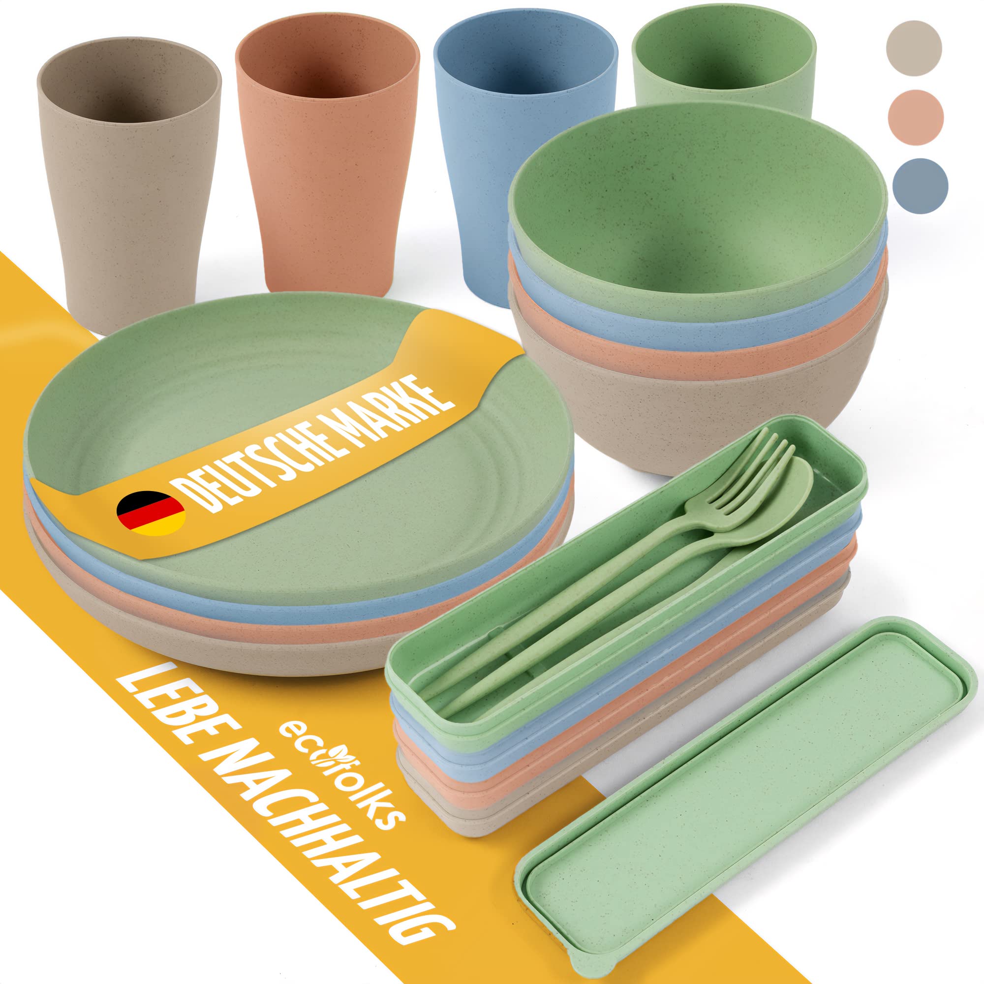 ecofolks Camping Tableware Ultralight [Environmentally Friendly] [Sustainable] Reusable | Motorhome Caravan Travel Camper Party Children's Tableware Set Colourful Party Set Gifts Outdoor Accessories