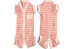 TONY HOBY Female/Male Pet Dog Pajamas Stripes 4 Legged Dog pjs Jumpsuit Soft Cotton Dogs Clothes (M, Pink+White-Girls)