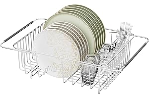 JAQ Dish Drying Rack in-Sink, 304 Stainless Steel Dish Drainer with Stainless Steel Silverware Holder Over Inside Sink-Adjust