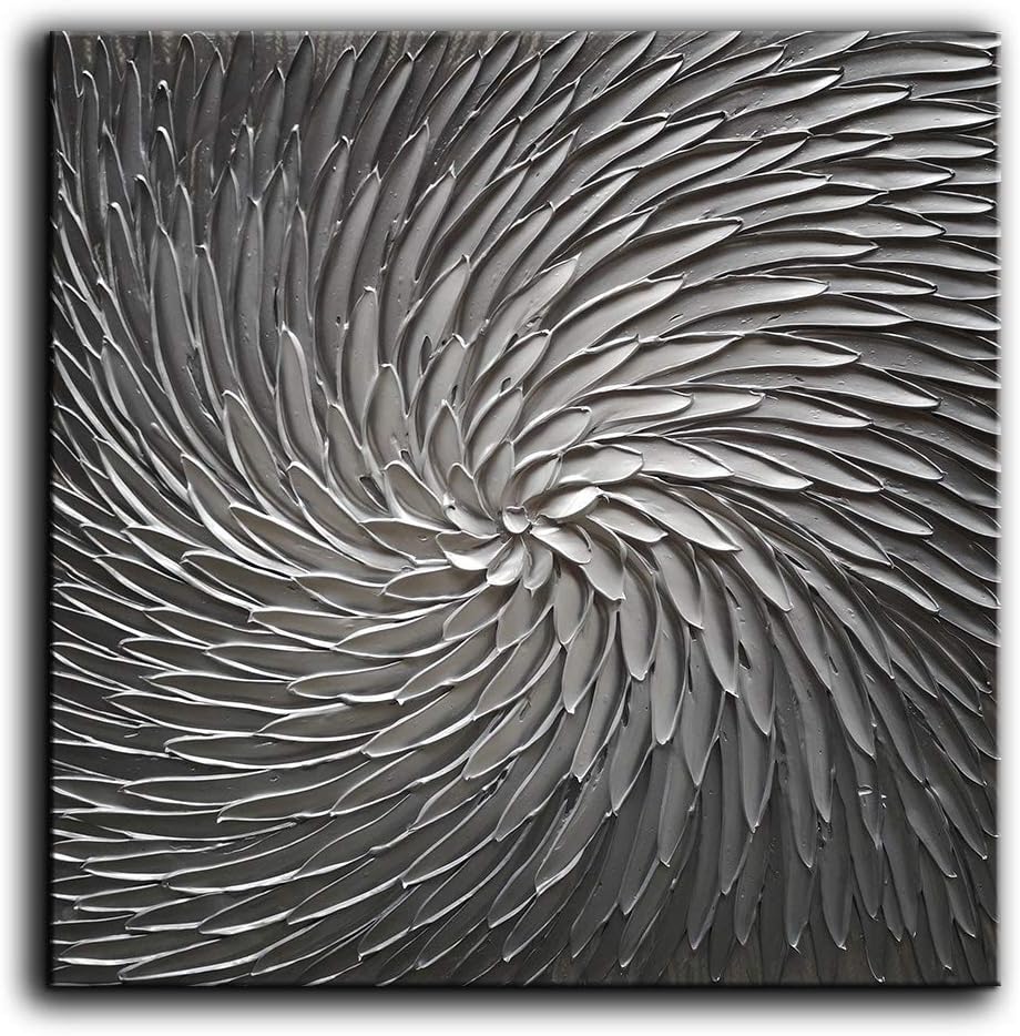 Paintings - YaSheng Art - 30x30 Inch Large Abstract Art Oil Paintings on Canvas Silver Gray Gradient color Abstract Artwork Modern Home Decor Canvas Wall Art Ready to Hang for Living Room Bedroom