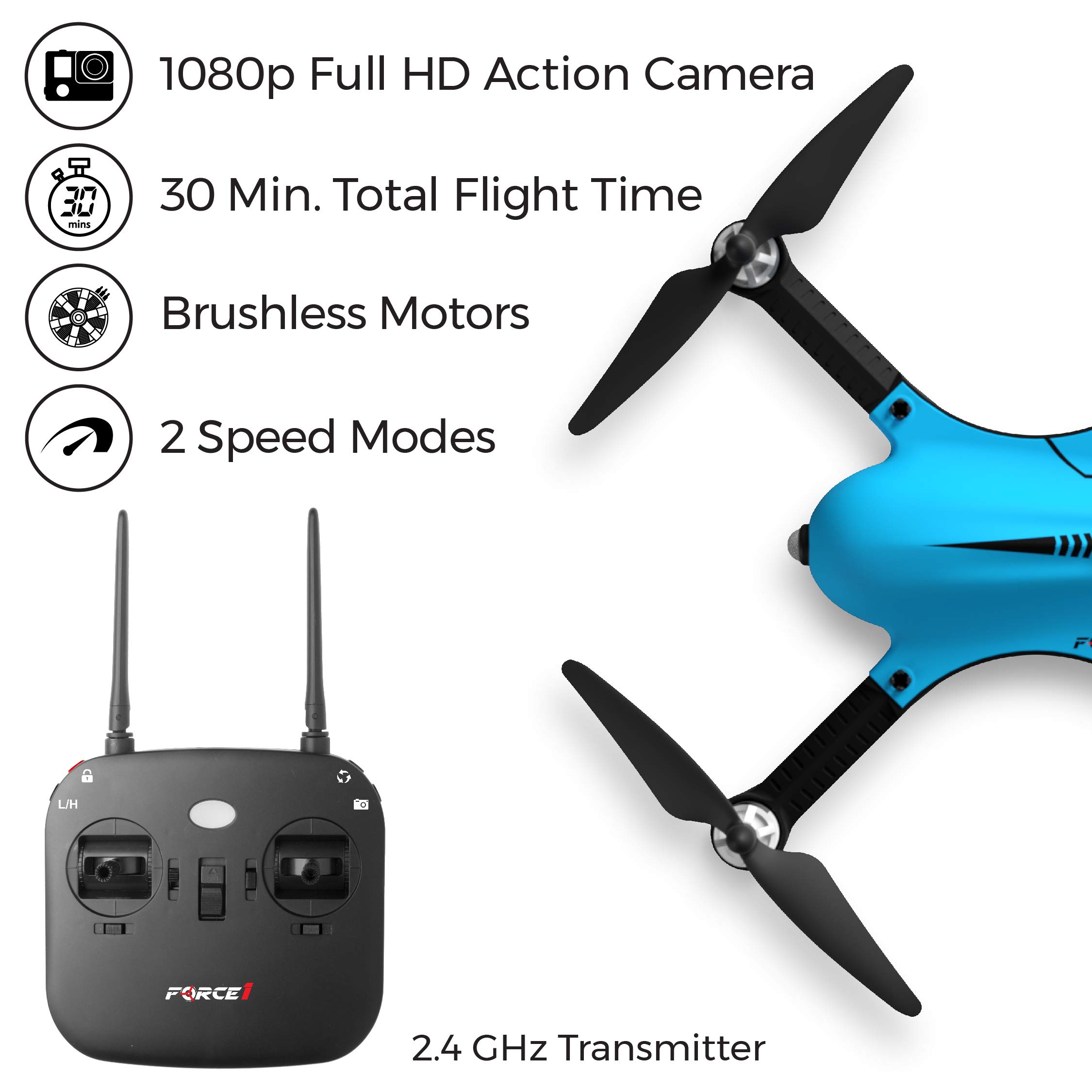 Force1 F100GP Drone with Camera for Adults or Teens- GoPro Compatible RC Drone with 1080p HD Video Camera Long Range Brushless Quadcopter with Remote Control, 2 Drone Batteries, 3 Drone Shells - Image 7