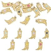 FASHEWELRY 12Pcs 18K Gold Plated Boot Charms Western Cowboy Cowgirl Boots Charms 18x11.5x2.5mm Enamel Star Shoes Stainless Steel Pendants for Bohemia Jewelry Making Earring Bracelet Necklace