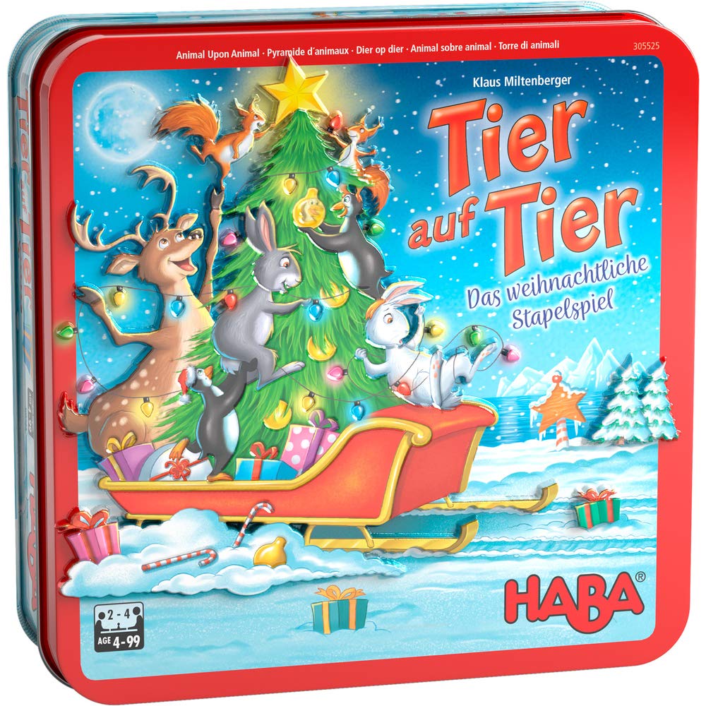 HABA Animal on Animal - The Christmas Stacking Game, Skill Game for 2-4 Players, Ages 4+