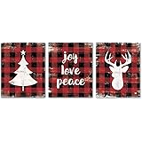 SUMGAR Christmas Wall Art Prints Unframed 8x10 Farmhouse Decor Red Black Buffalo Posters Quotes Pictures Artwork Set of 3