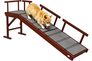 PawHut Dog Ramp, Dog Stairs for Small, Medium & Large Dogs, Pet Ramp for Bed or Couch with Removable Guardrails, Non-Slip Surface, 60" Long, Brown
