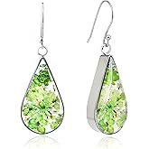925 Sterling Silver Pressed Flower Teardrop Earrings,Hypoallergenic Women's Jewelry Gift for Mom and Wife,Handmade Natural Dried Flower Teardrop Earrings Jewelry Gift