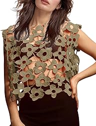 Yimoon Women's Hollow Out Floral Lace Vest