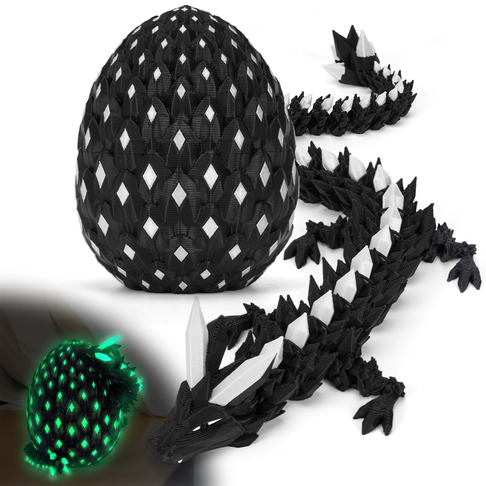 3D Printed Dragon Eggs Mystery Dragon Egg Glow in The Dark Articulated, 3D Print Surprise Animals Toy for Kid Teen Boy Girls In Night (Luminous green)
