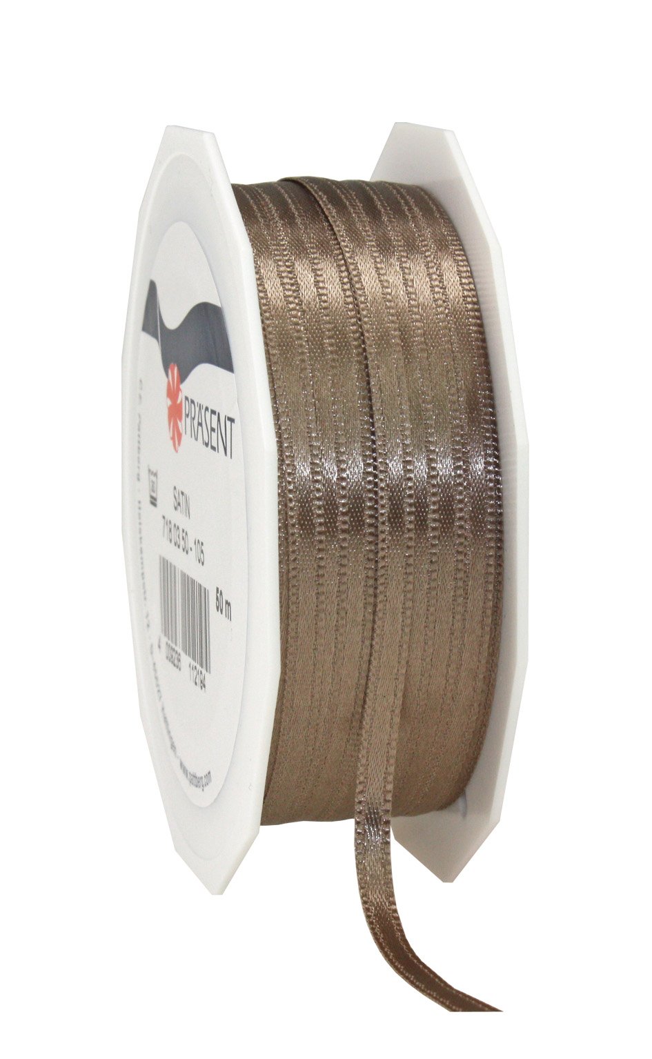 PRÄSENT C.E. Pattberg SATIN taupe gift ribbon, 55 yards for Wrapping Gifts, 0.12 inches width, Ribbon for Decorating & Crafting, Decorative Ribbon for Gifts, for every occasion