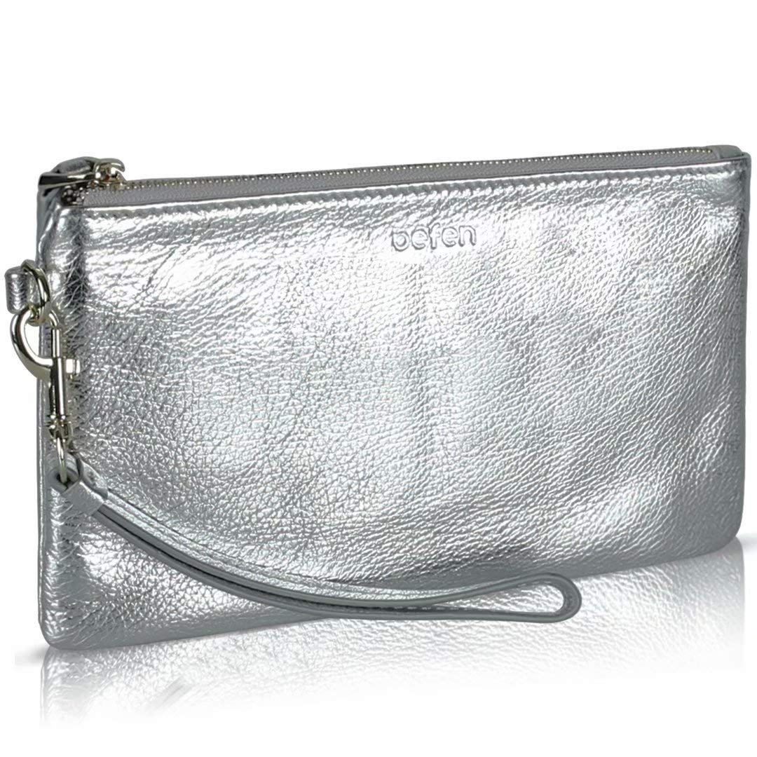 befen Genuine Leather Clutch bags for women, Real Leather Ladies Wristlet Purse Small Handbags with Detachable Wrist Strap & Zip Closure for Evening,Holiday, Fit Phone 8 Plus or Phone Less 6.5 Inch