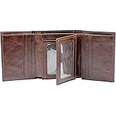 Mens Genuine Leather Wallet,Large Capacity Trifold Wallet for Men with 3 ID Window (BROWN)