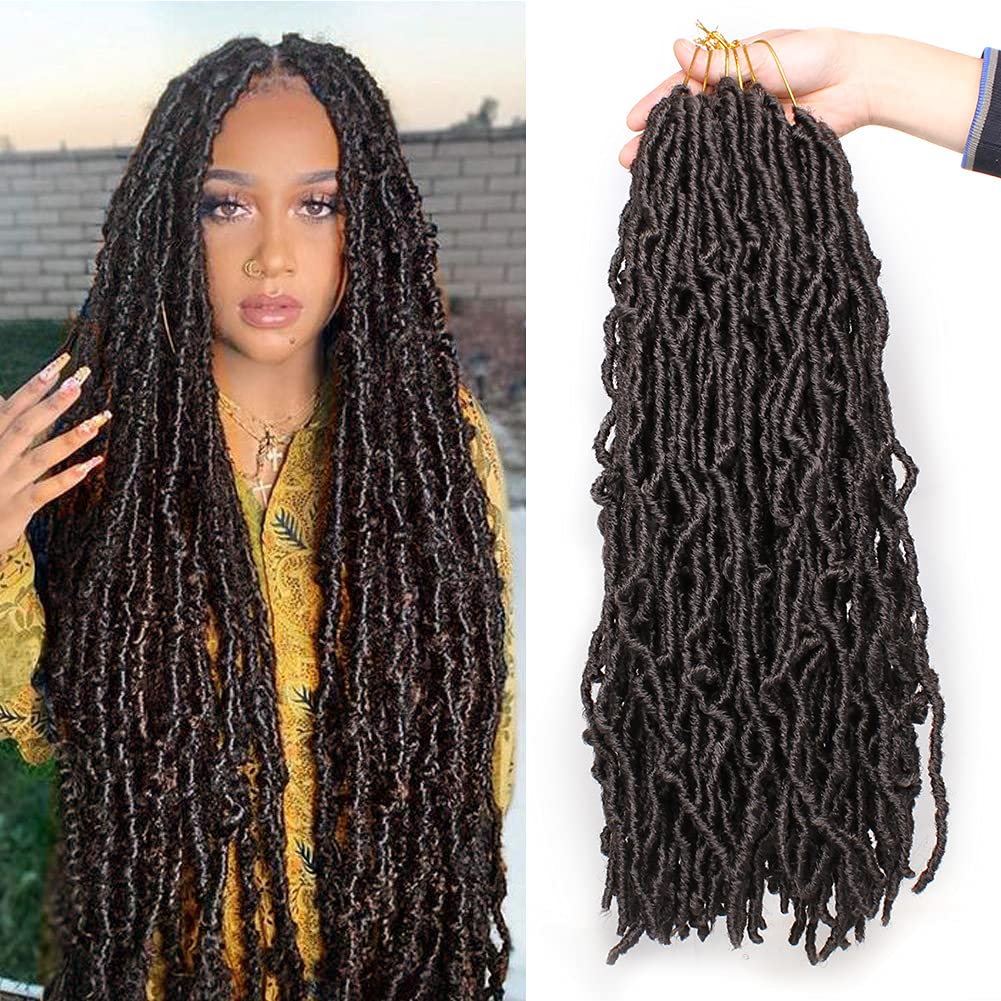 Xtrend 18 Inch 7Packs Nu Faux Locs Crochet Braids Hair Synthetic Dreadlocks Braiding Hair Fashion Goddess Distressed Faux Locs Curly Wavy Hair Extensions 12strands/pack 4# โ image 1