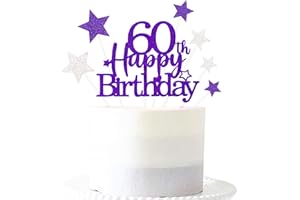 PARGLEEV Glittery 60th Happy Birthday Cake Topper with Star,Personalised 60 Birthday Cake Toppers Party Decorations Party Supplies for Men Women Purple Silver
