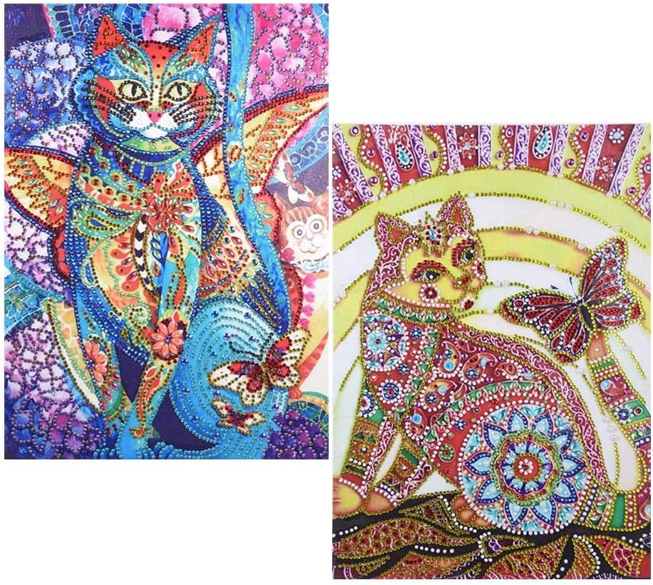DIY 5D Diamond Painting by Number Kit, Pack of 2 Cat Special Shape Diamond Rhinestone Embroidery Cross Stitch Arts Craft Canvas Wall Decor (Cat)
