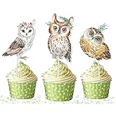 Owl Cupcake Toppers – 10 pcs Woodland Cake Decorations for Baby Shower, Kids Birthday, Forest Animal and Owl Theme Party Supplies