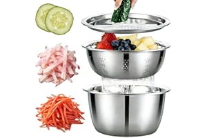 Germany Multifunctional Stainless Steel Basin with Grater, 5-in-1 Stainless Steel Shredding & Drainage Chopping Basin,Straine