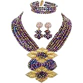 aczuv Fashion African Bead Necklace Nigerian Beads Wedding Jewelry Sets for Women (Multicolor Plated)