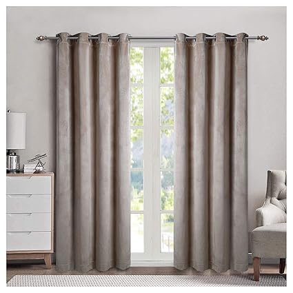 Singinglory 2 Panels Taupe Velvet Eyelet Curtains With Tiebacks