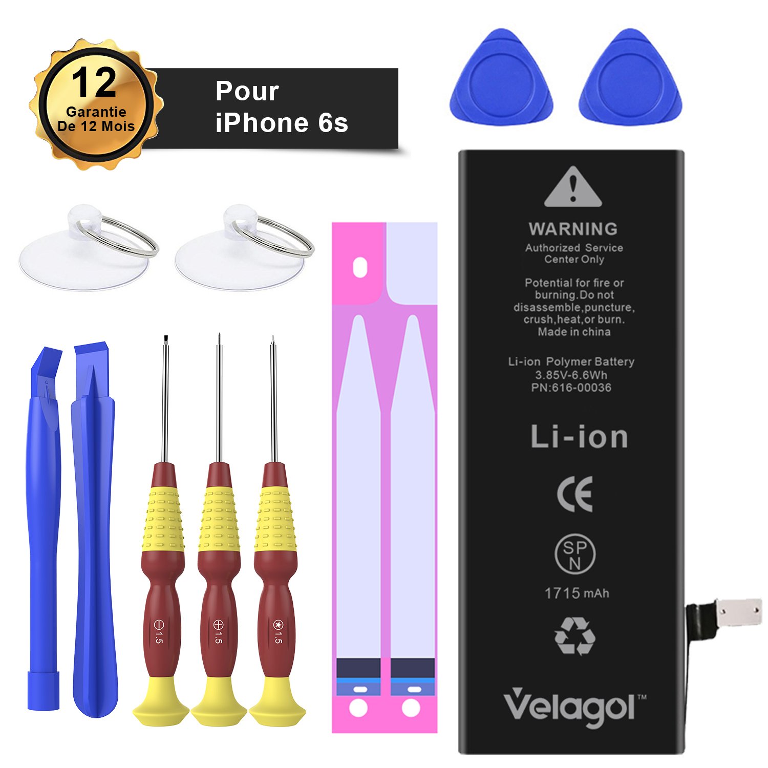Velagol Batterie Interne Pour iPhone 6S Batterie 1715mAh Batterie en Lithium-Ion Rechargeable de Remplacement Pour iPhone 6S avec Kit d\'outils Carte de Garantie inclus (pas pour iPhone 6)