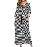 Bloggerlove Zipper Front Robes for Women House Coat Half Sleeve Loungewear Long Nightgown with Pockets S-3XL