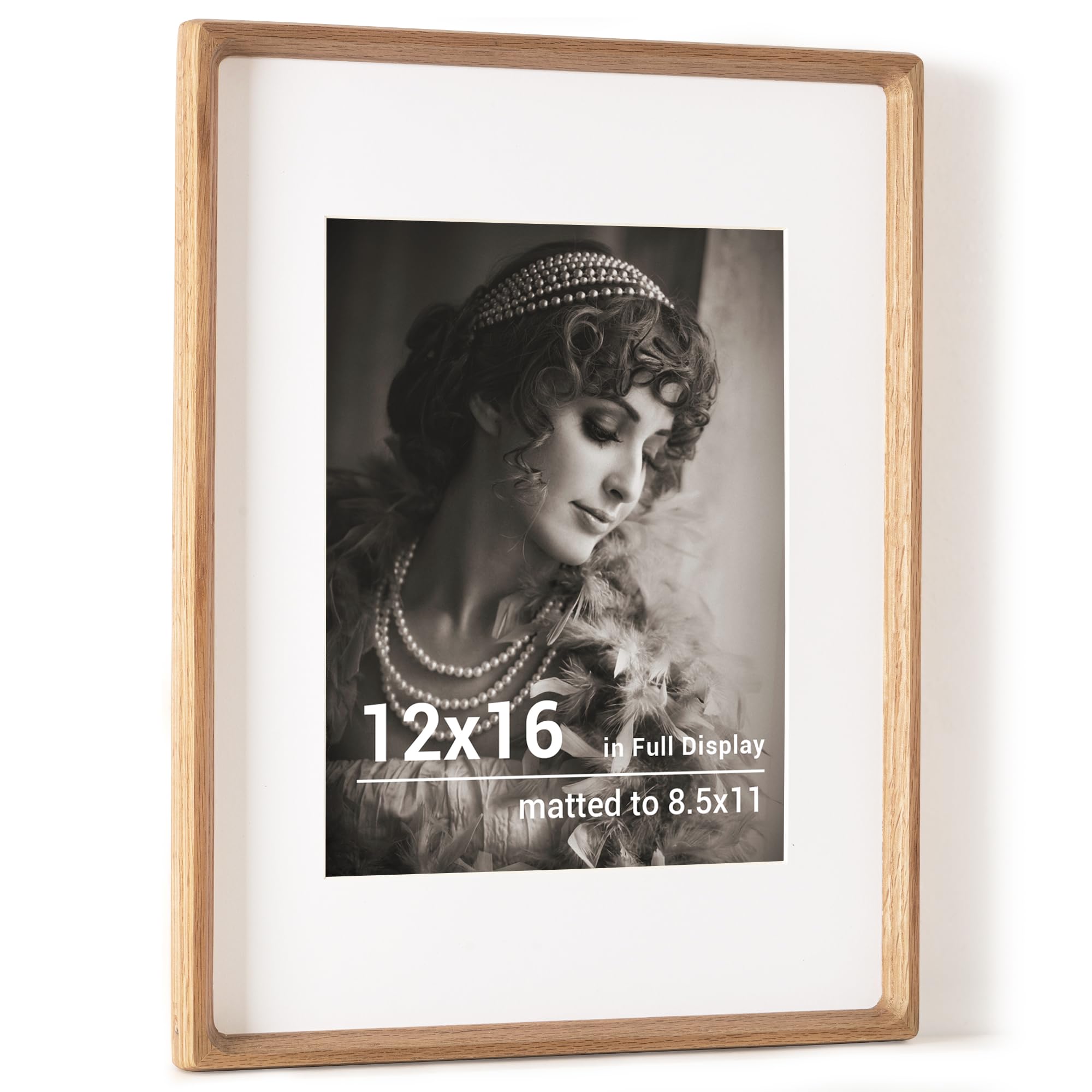 Photo 1 of 12x16 Picture Frame, USA-Sourced Oak Wood Photo Frames with HD Tempered Glass, Handcrafted Rounded Corner 12 x 16 Wooden Frames Matted to 8.5x11 Photos, Horizontal or Vertical Wall Display